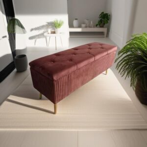Banc Coffre Capitonné – Velours Bordeaux