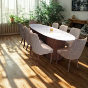 Ensemble Salle à Manger Prestige – Marbre & Velours (Table 2m + 8 chaises)